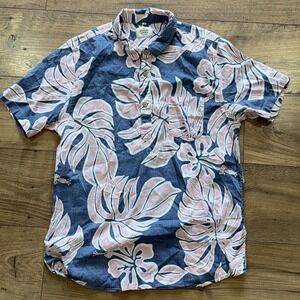Marine Layer Short Sleeve Shirt Men's Large L Blue Pink Popover Hawaii Pullover